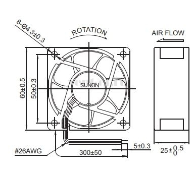 Габаритные размеры Sunon EB60252S3-000U-999