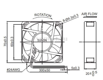 Габаритные размеры Sunon EE70202S2-000U-999