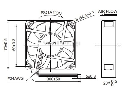 Габаритные размеры Sunon EE70202S3-000U-999