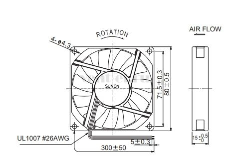 Габаритные размеры Sunon EE80152S1-000U-A99