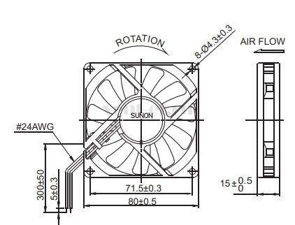 Габаритные размеры Sunon EE80152S2-000U-999