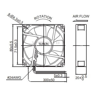 Габаритные размеры Sunon EE80202S3-000U-999