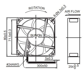 Габаритные размеры Sunon EE80252B1-000U-A99