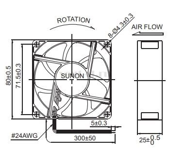Габаритные размеры Sunon EE80252B2-000U-999
