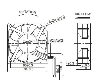 Габаритные размеры Sunon EE92252B2-000U-999 Габаритные размеры Sunon EE92252B2-000U-999