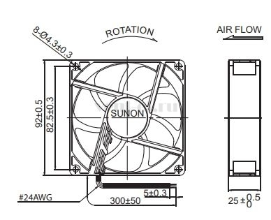 Габаритные размеры Sunon EE92252S2-000U-999