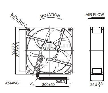 Габаритные размеры Sunon EE92252S3-000U-999