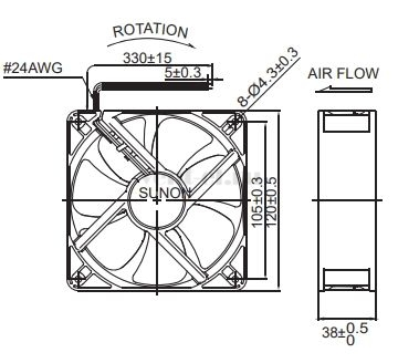 Габаритные размеры Sunon EEC0382B3-000U-A99