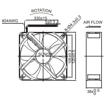 Габаритные размеры Sunon EEC0384B3-000U-A99