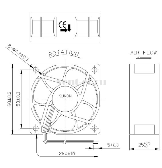 Габаритные размеры Sunon EF60252S1-A99