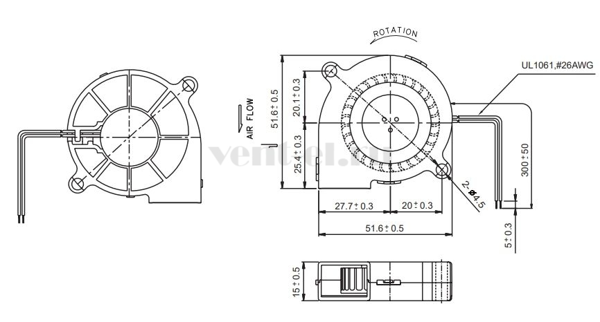 Габаритные размеры Sunon GB1205PHV3-8AY