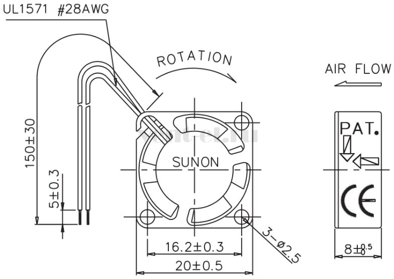 Габаритные размеры Sunon GM0501PDV3-8
