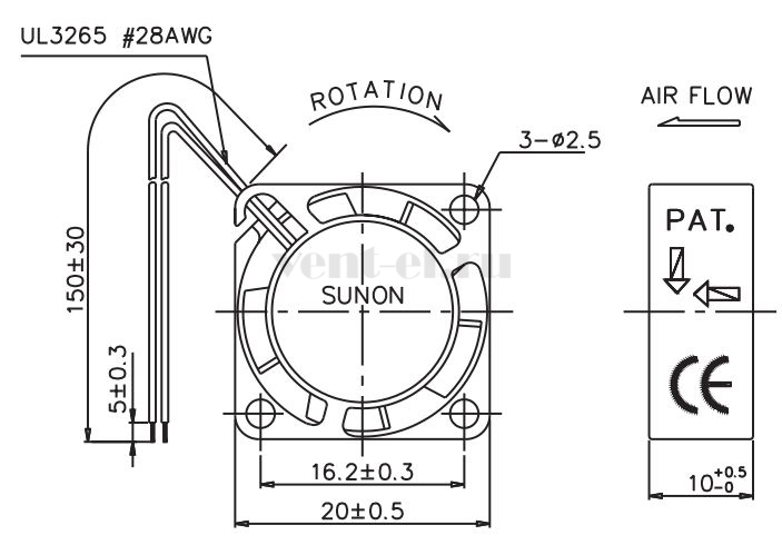 Габаритные размеры Sunon GM0501PFB2-8