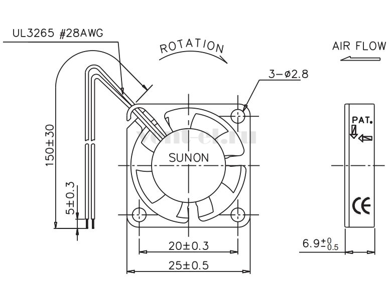Габаритные размеры Sunon GM0502PEB3-8