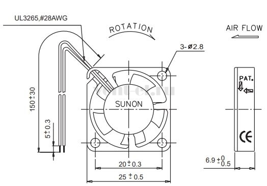 Габаритные размеры Sunon GM0502PEV1-8