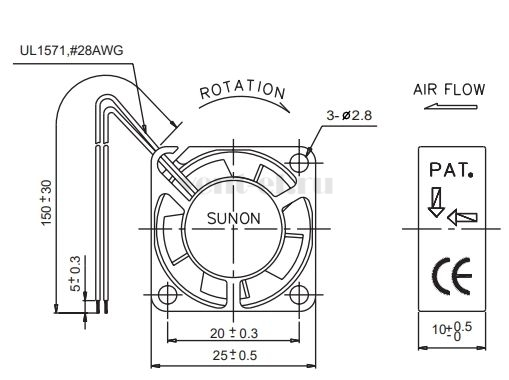 Габаритные размеры Sunon GM0502PFV2-8