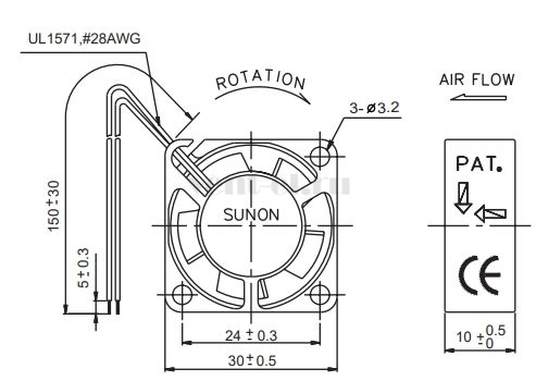 Габаритные размеры Sunon GM0503PFV2-8