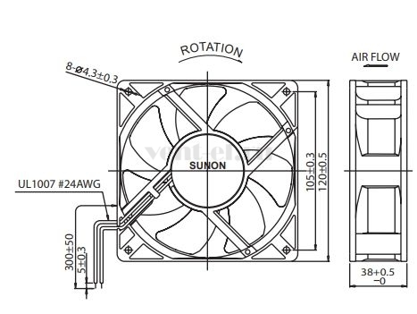 Габаритные размеры Sunon KDE4812PMV2
