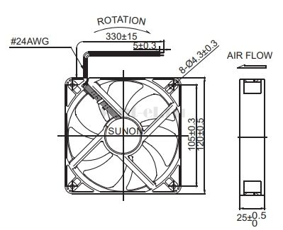 Габаритные размеры Sunon MEC0254V3-000U-A99 Габаритные размеры Sunon MEC0254V3-000U-A99