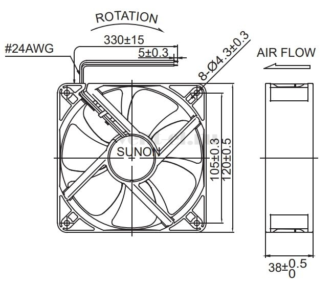 Габаритные размеры Sunon MEC0384V1-0000-A99