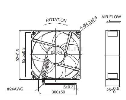 Габаритные размеры Sunon PE92254B3-000U-A99