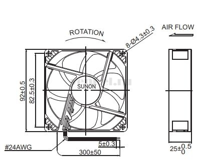 Габаритные размеры Sunon PE92254V2-000U-A99 Габаритные размеры Sunon PE92254V2-000U-A99