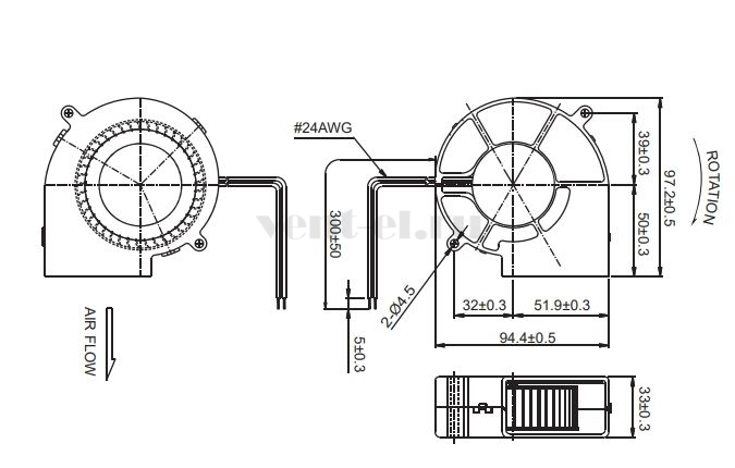 Габаритные размеры Sunon PMB4897PYB2-AY