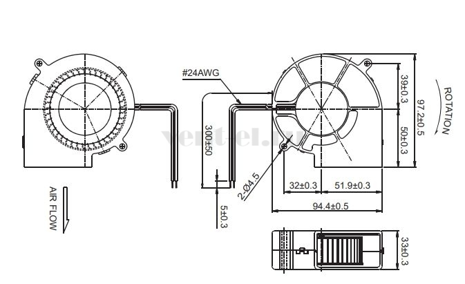 Габаритные размеры Sunon PMB4897PYB3-AY