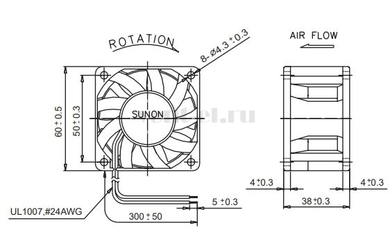 Габаритные размеры Sunon PMD4806PMB1-A Габаритные размеры Sunon PMD4806PMB1-A