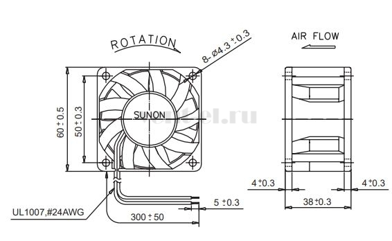 Габаритные размеры Sunon PMD4806PMB2-A