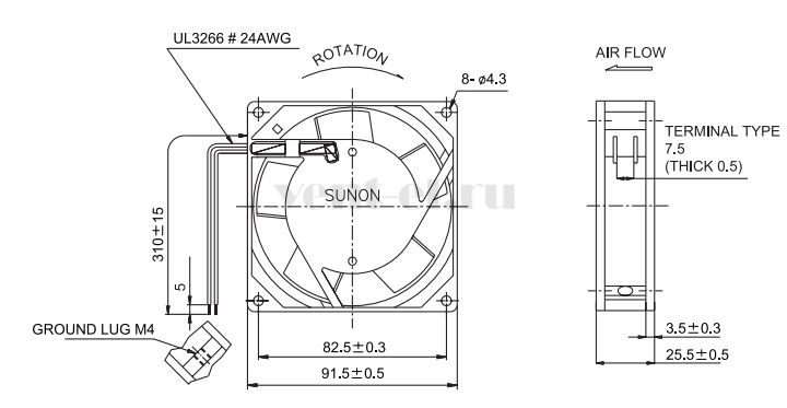 Габаритные размеры Sunon SF11592A-1092HBT