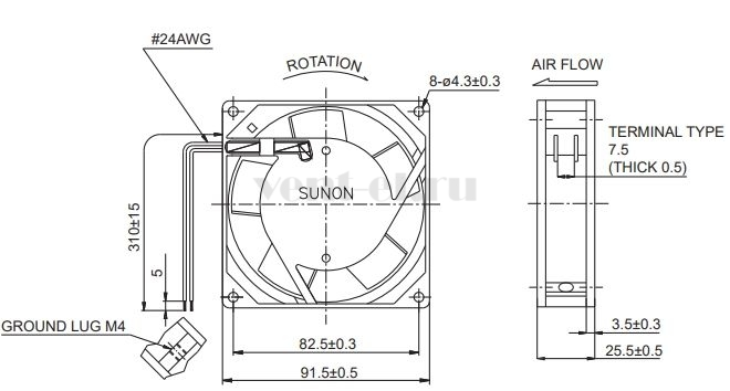 Габаритные размеры Sunon SF11592A-1092MBL.GN