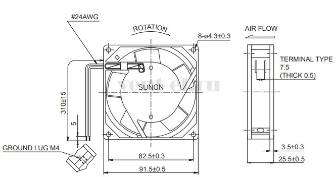 Габаритные размеры Sunon SF11592A-1092MSL.GN Габаритные размеры Sunon SF11592A-1092MSL.GN