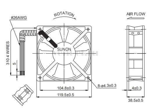 Габаритные размеры Sunon SF1212A-DSL.GN