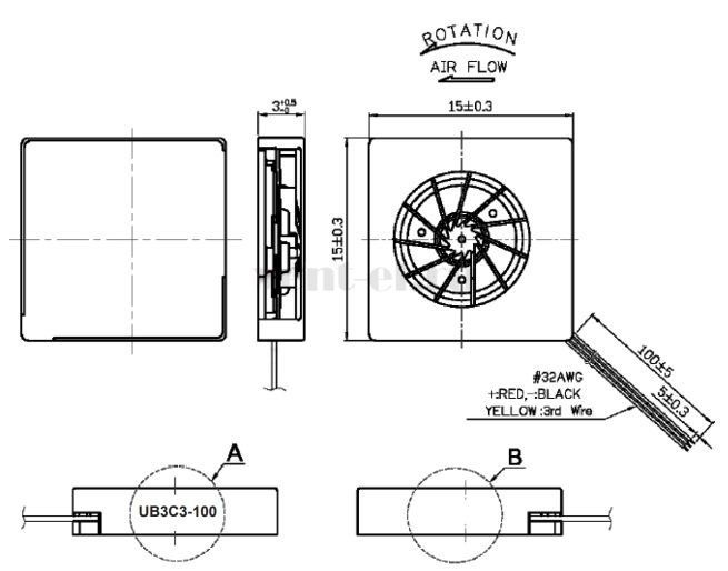 Габаритные размеры Sunon UB3C3-500