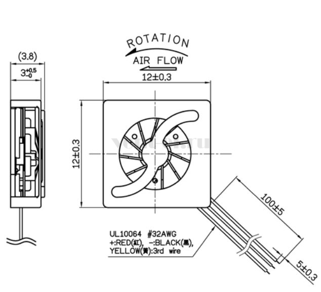 Габаритные размеры Sunon UB3C3-500B