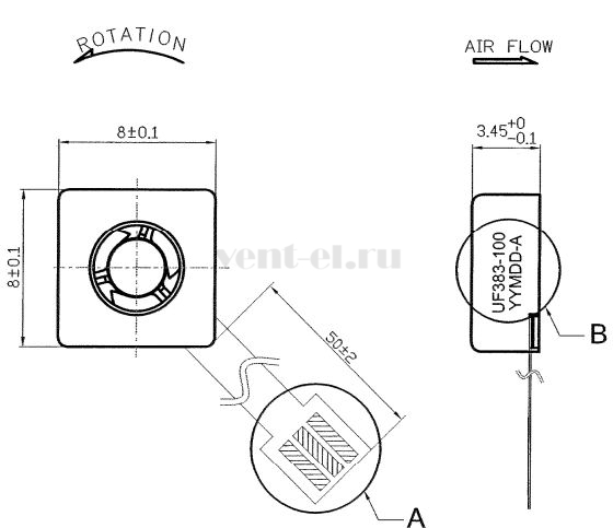 Габаритные размеры Sunon UF383-100
