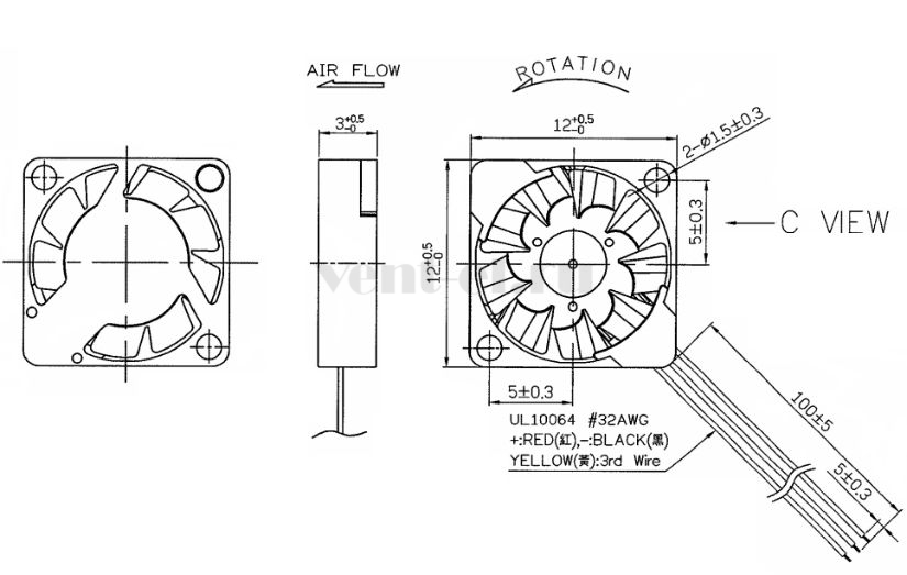 Габаритные размеры Sunon UF3C3-500B
