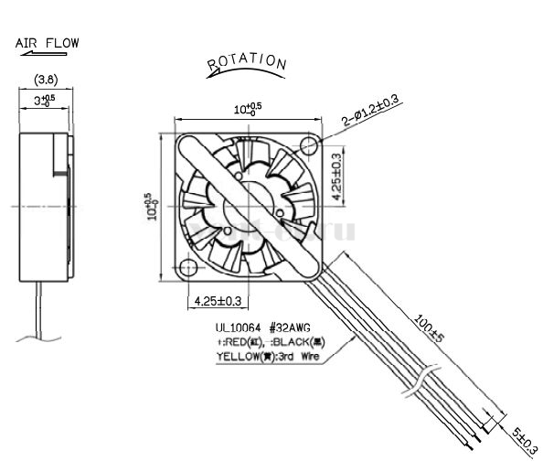 Габаритные размеры Sunon UF3C3-700TC