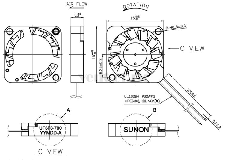 Габаритные размеры Sunon UF3F3-700