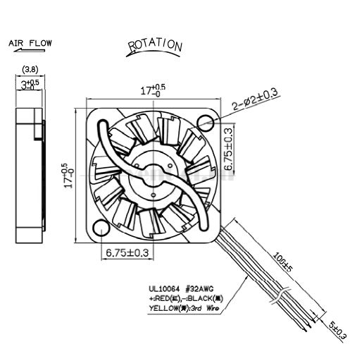 Габаритные размеры Sunon UF3H3-500
