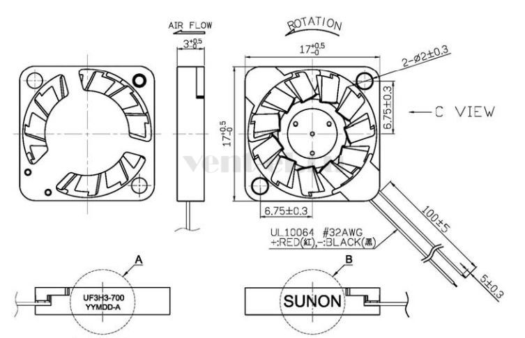 Габаритные размеры Sunon UF3H3-700