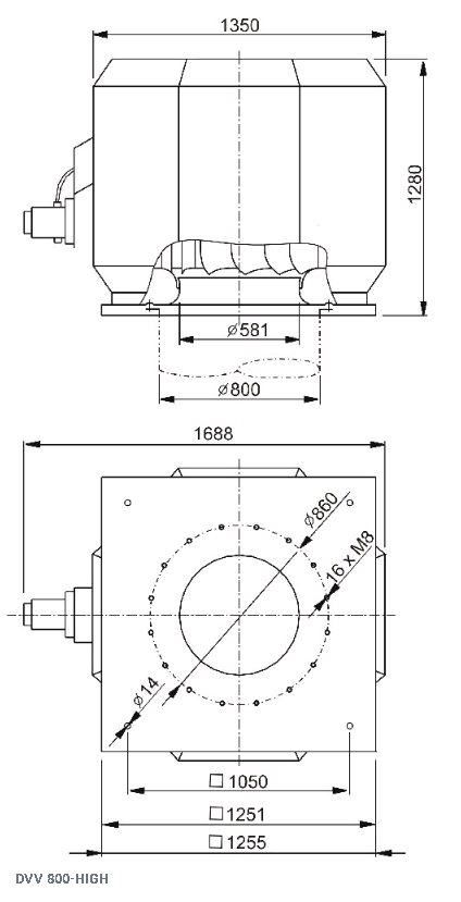 Габаритные размеры вентилятора дымоудаления DVV 800D6-8-XL/F400