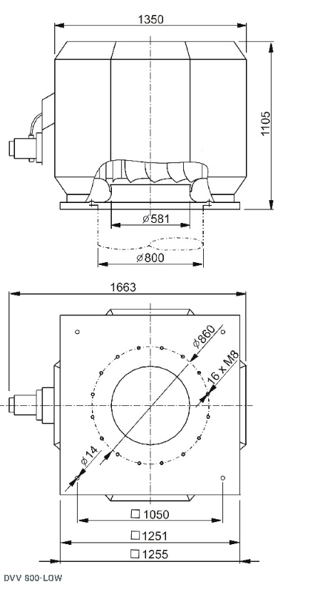 Габаритные размеры вентилятора дымоудаления DVV 800D4-XS/F400