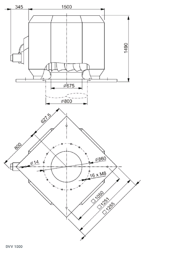 Габаритные размеры вентилятора дымоудаления DVV 1000D6-8-XL/F400