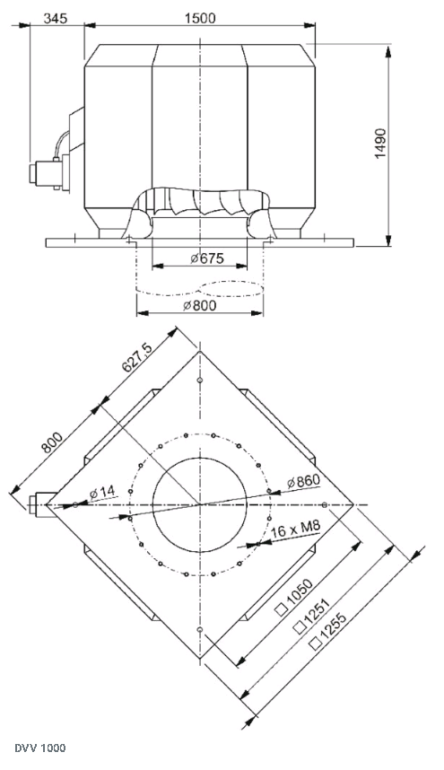 Габаритные размеры вентилятора дымоудаления DVV 1000D8-XL/F400