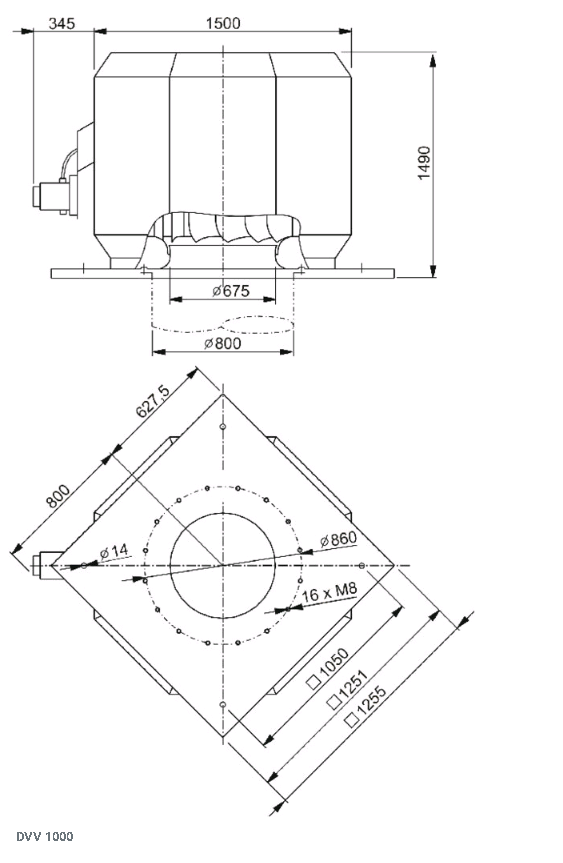Габаритные размеры вентилятора дымоудаления DVV 1000D6-XM/F400