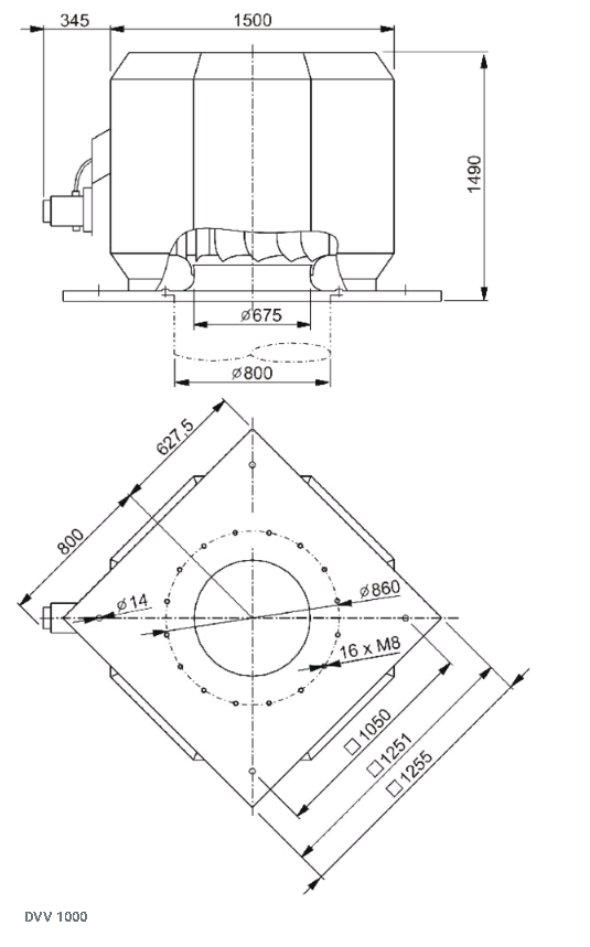 Габаритные размеры вентилятора дымоудаления DVV 1000D6-8-XM/F400