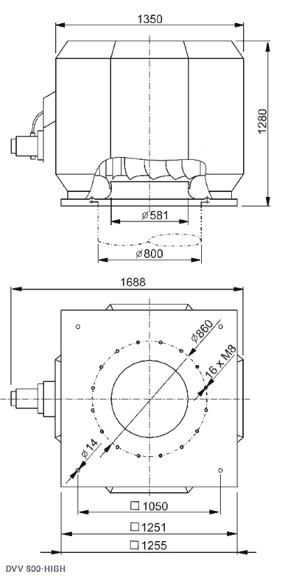 Габаритные размеры вентилятора дымоудаления DVV 800D4-8-XL/F400