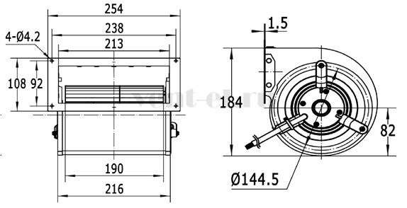 Габаритные размеры радиального вентилятора Vanvent LXFFD2E133-190-M92-35-G215